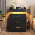 Black 3 Drawer Nightstand with Charging Station and LED Lights Z110064