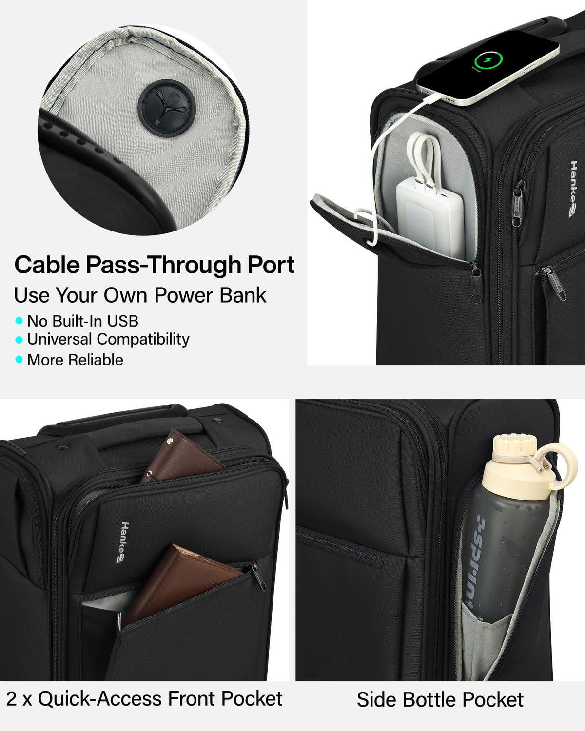 17 Inch Black Underseat Carry On Luggage with Wheels A737