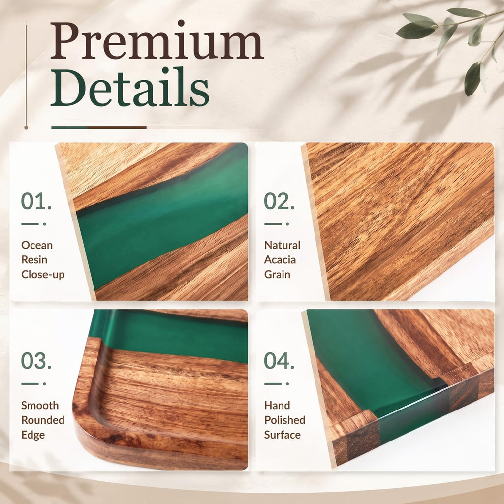 Turquoise Resin Acacia Wood Valet Tray F622