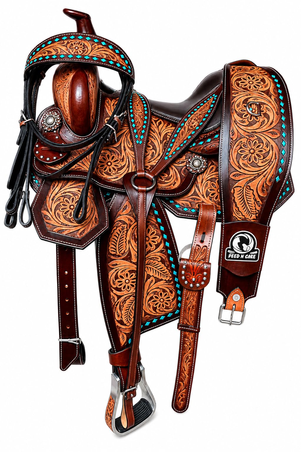 Leather Horse Saddle with Tack Set W914614