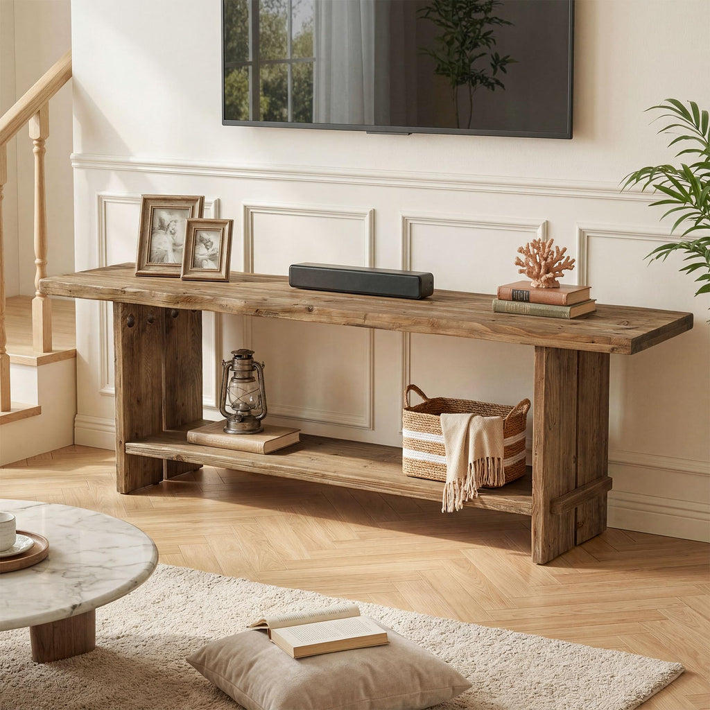 71" Solid Wood 2-Tier TV Stand F521