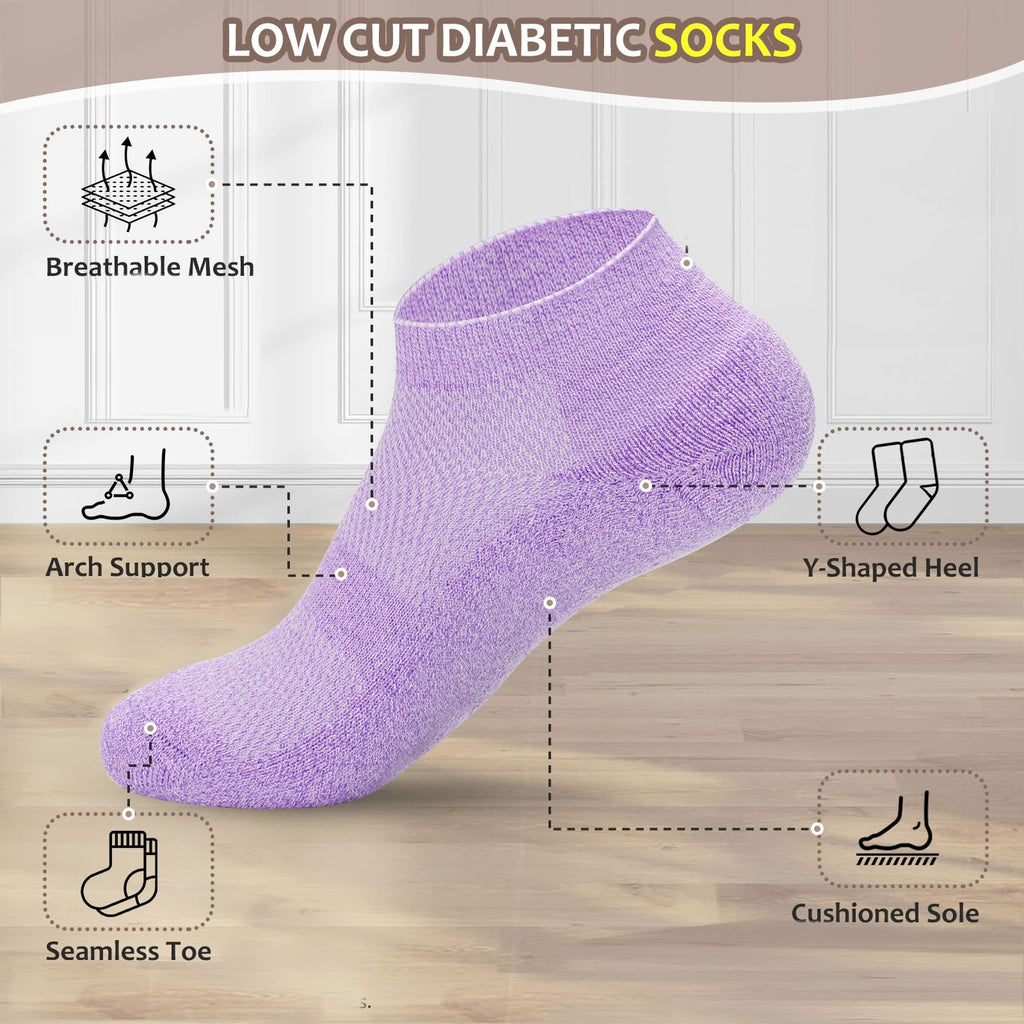 5 Pairs Non-Binding Low Cut Diabetic Socks Size 9-11 P6028