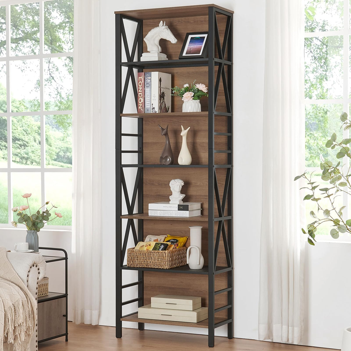 7-Tier Rustic Wood Metal Bookshelf H279368