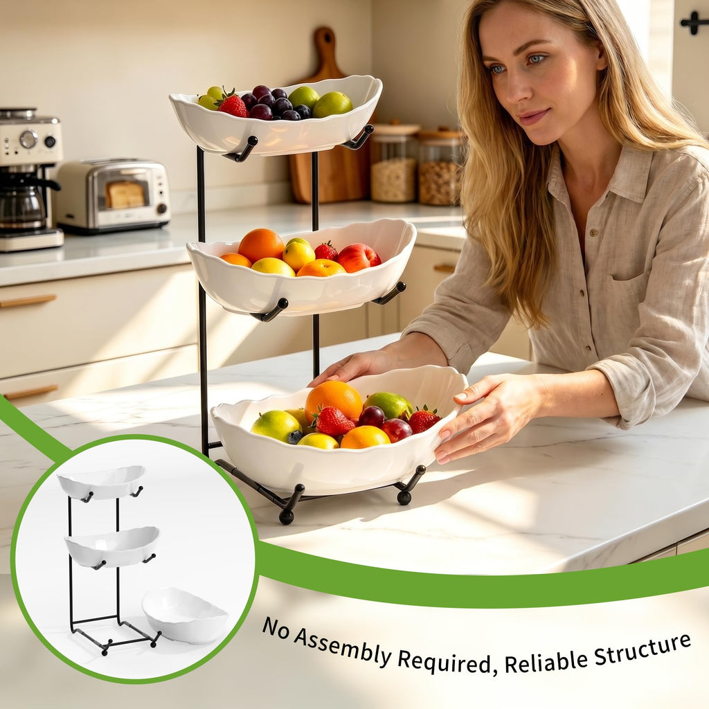 3 Tier Ceramic Fruit Bowl with Metal Stand I5094