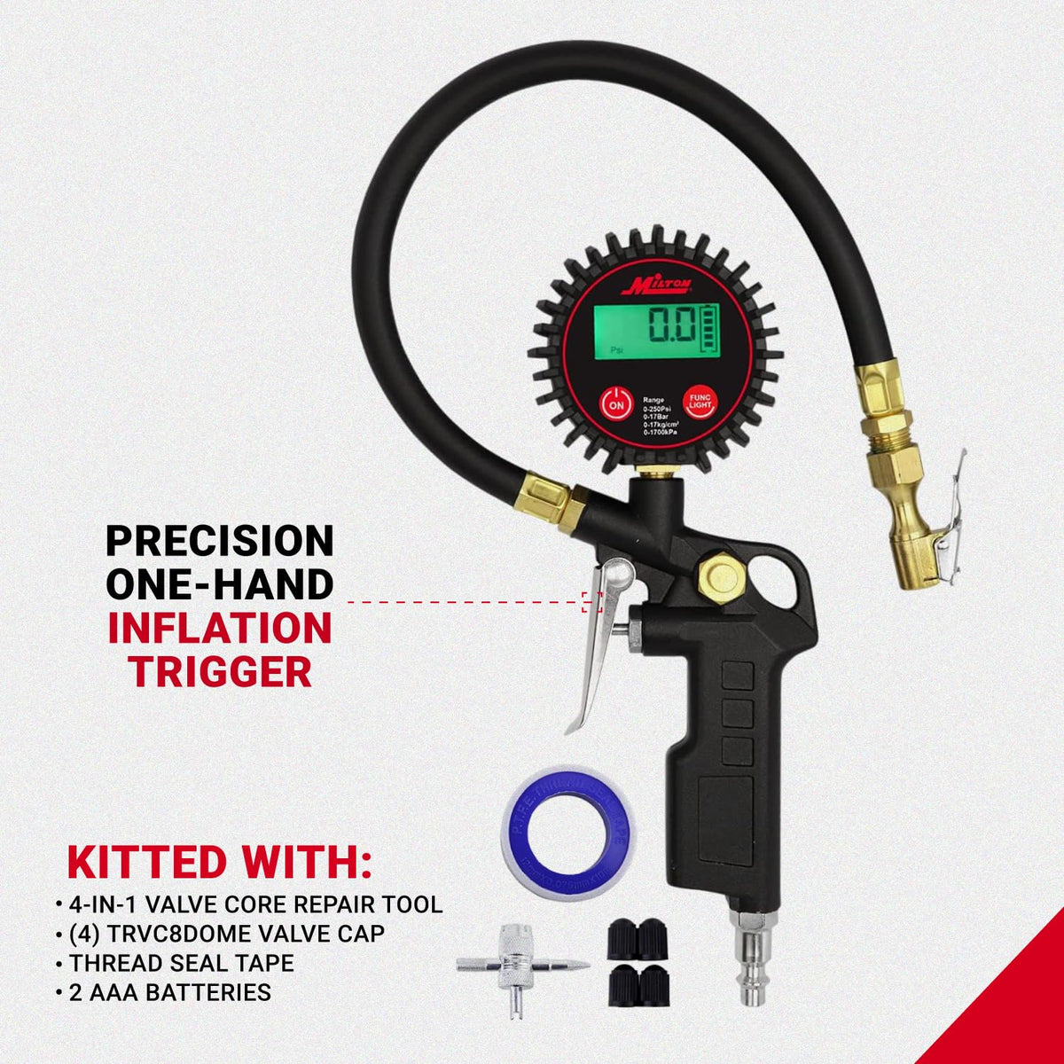 Digital Tire Inflator with Pressure Gauge and 14” Rubber Air Hose H9460