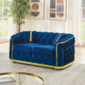 Blue and Gold Velvet Button Tufted Loveseat Sofa L467517