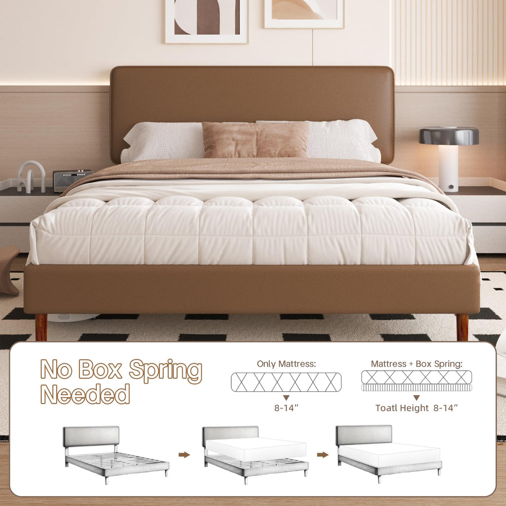 Brown Leather Full Size Platform Bed Frame J798249