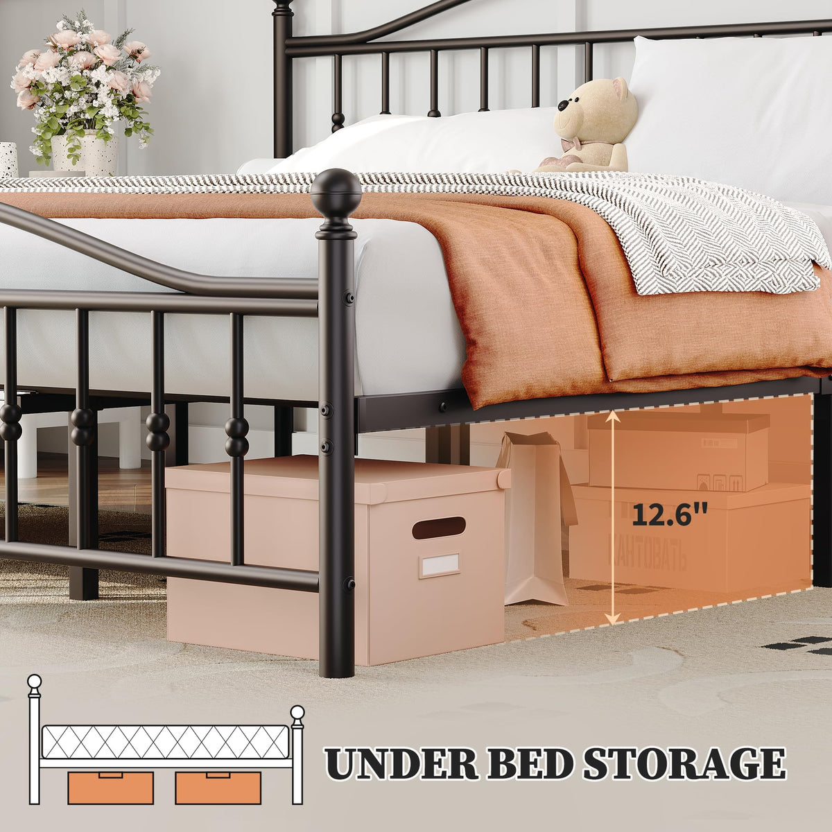 Twin Size Metal Platform Bed Frame with Headboard & Footboard X8711