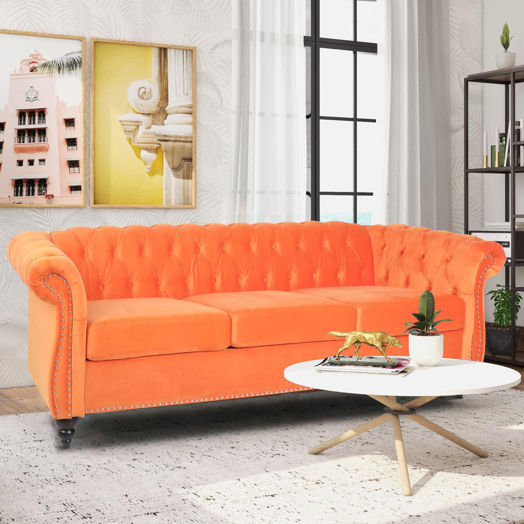 Orange Velvet 3 Seater Sofa T44916