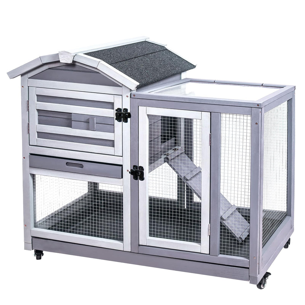 Wooden Rabbit Hutch with Waterproof Roof C169418