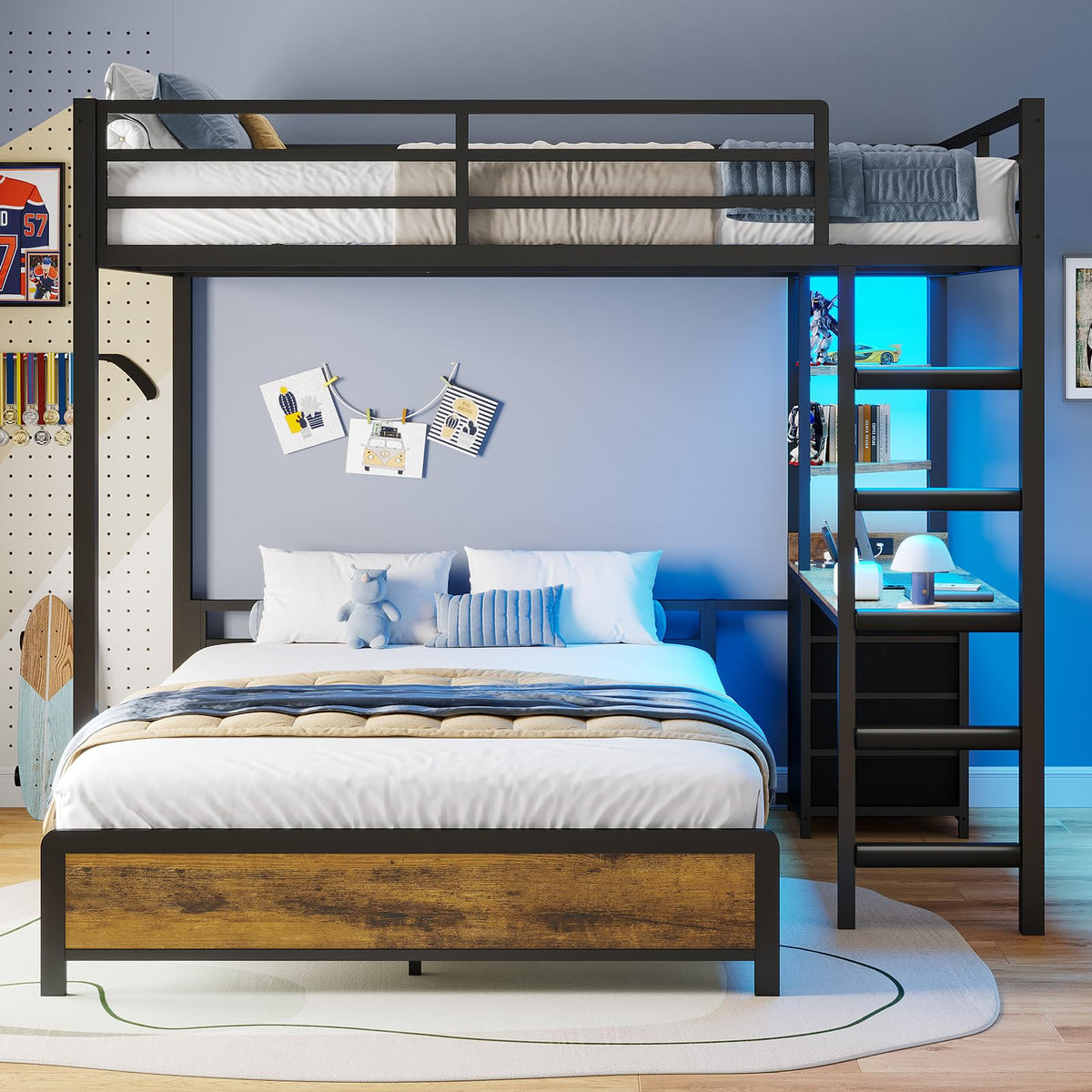 Twin Over Full Bunk Bed with Desk & 4 Storage Drawers, Black X1954
