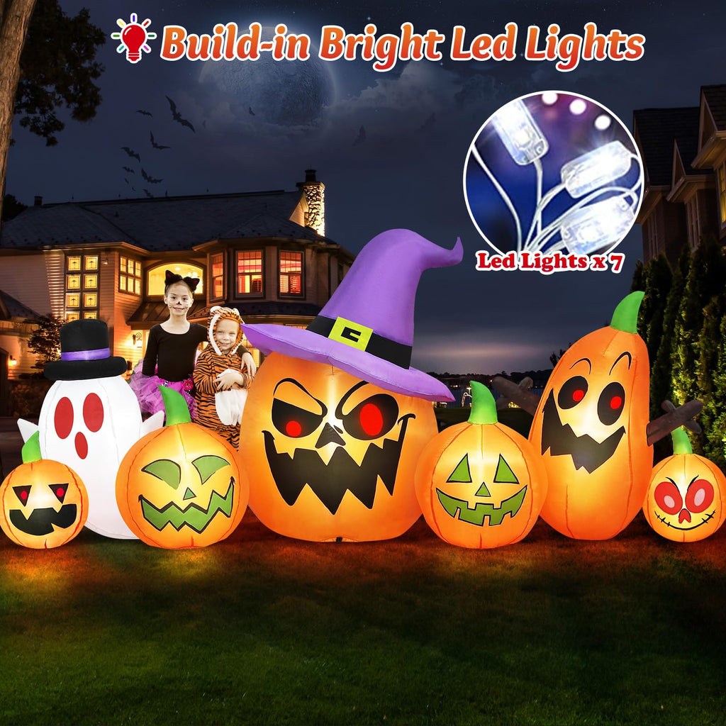 8FT Halloween Inflatables Pumpkin Witch Hat & Ghost Combo W3454