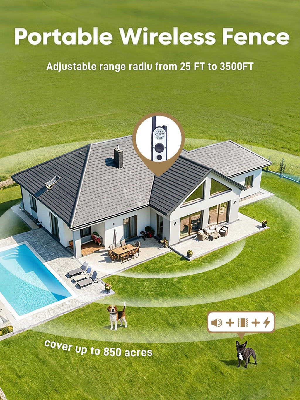 Wireless Dog Fence System, 3500ft Adjustable Waterproof Rechargeable Training Collar R219341