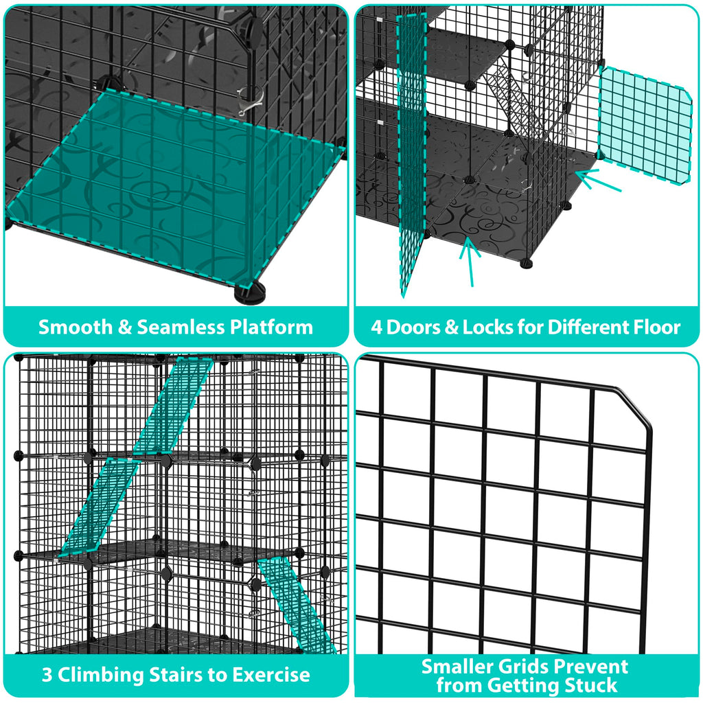 4-Tier Cat Cage Indoor Enclosure Metal Playpen with Hammock U189