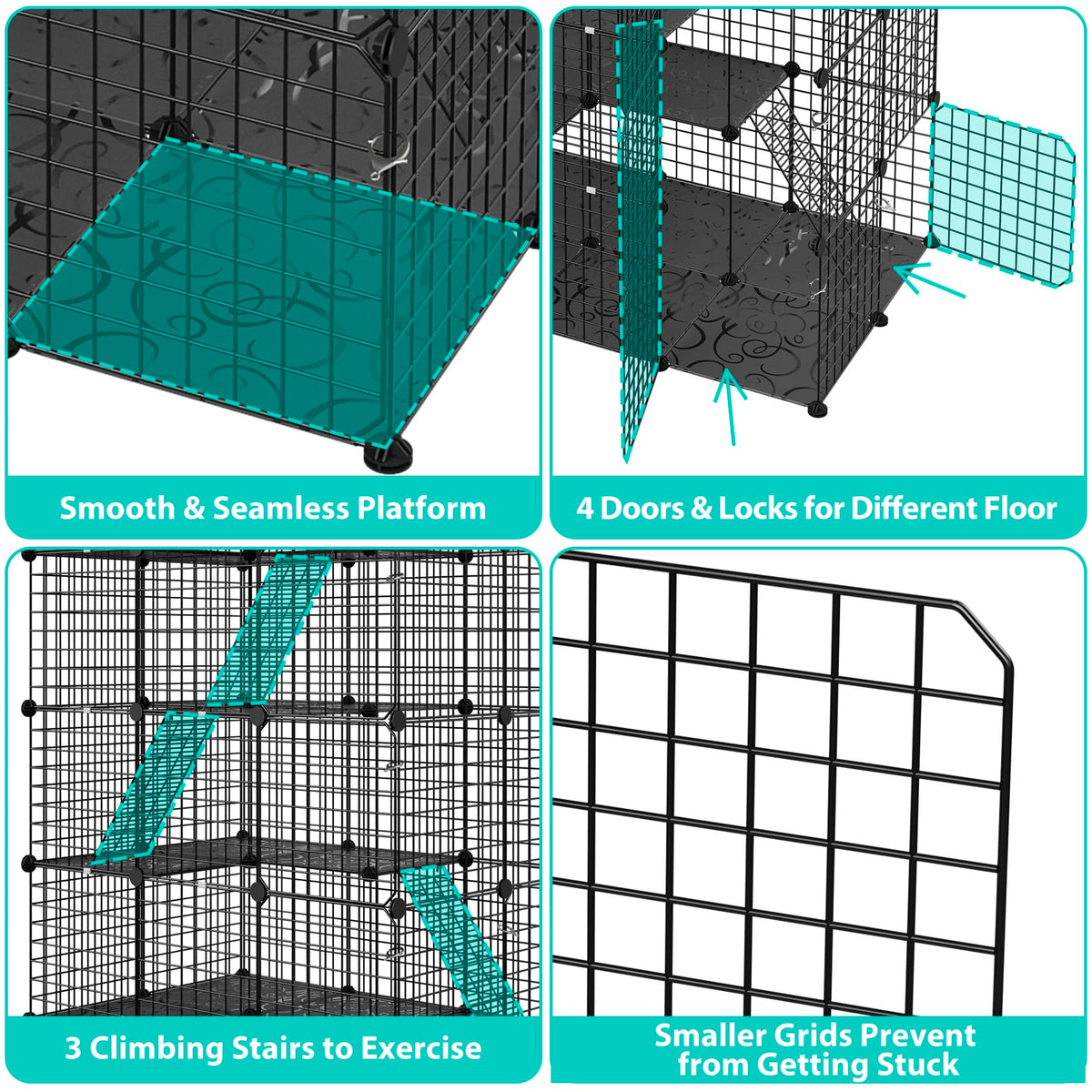 4-Tier Cat Cage Indoor Enclosure Metal Playpen with Hammock U189