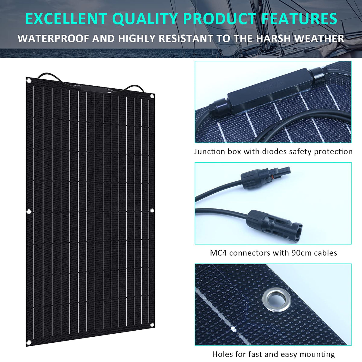 100W 12V ETFE Monocrystalline Flexible Solar Panel Kit 30A PWM T4677