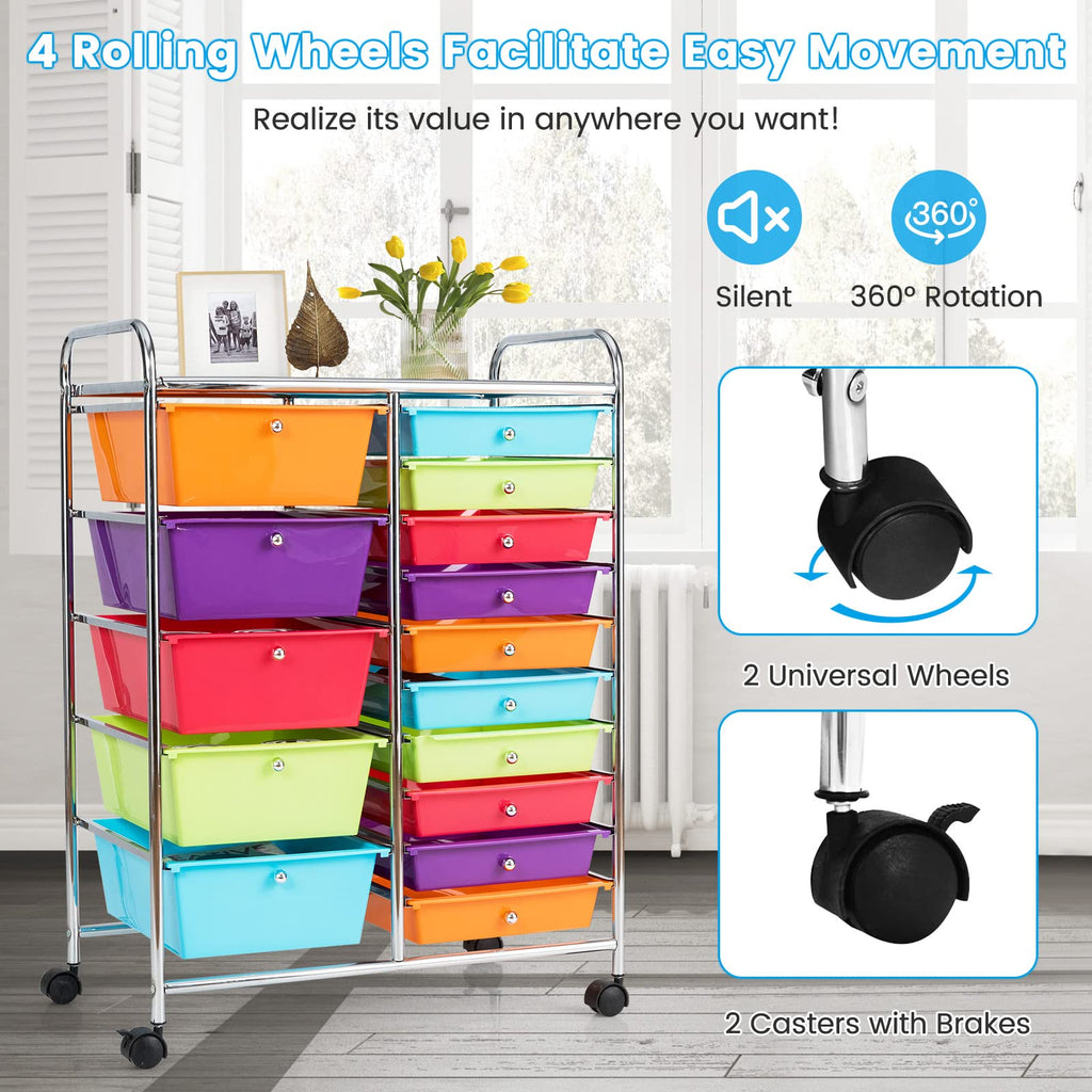 Multicolor 15 Drawer Rolling Storage Cart N148017