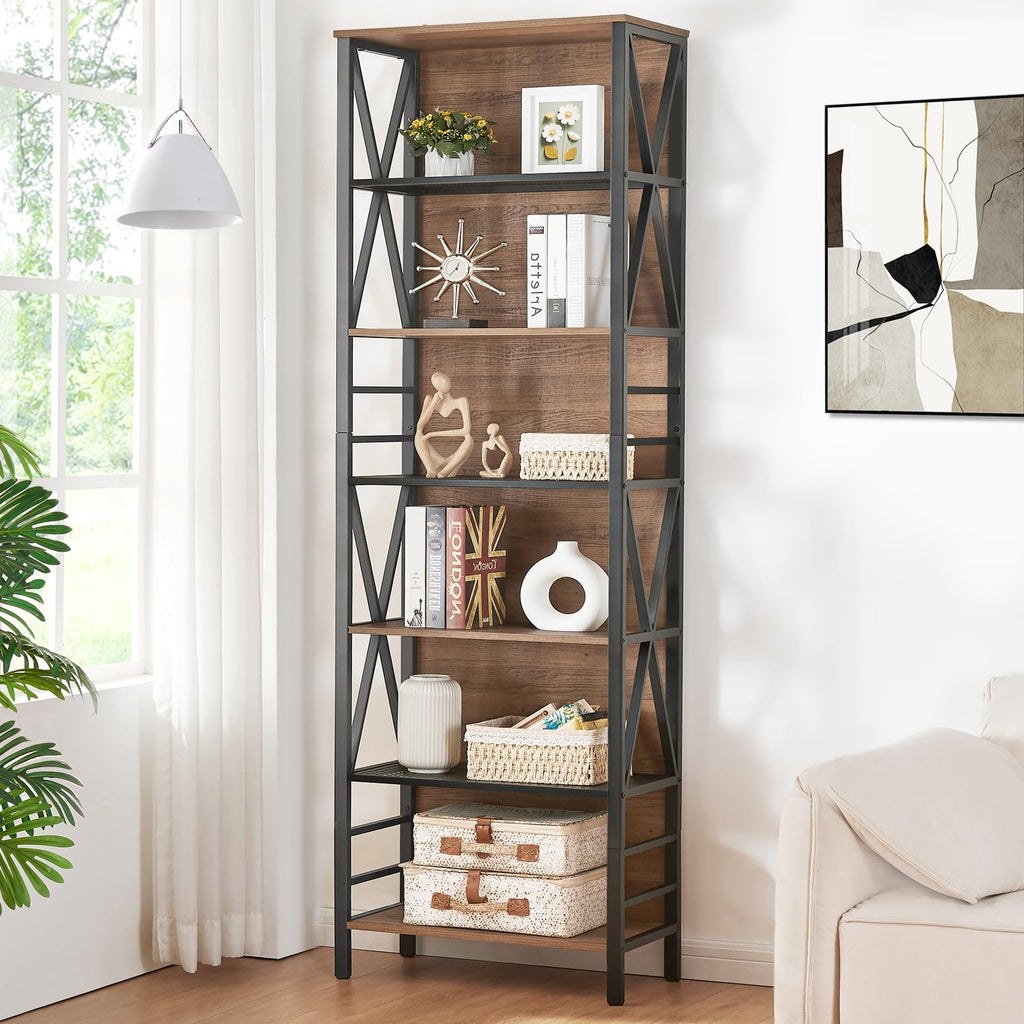 7-Tier Rustic Wood Metal Bookshelf H279368
