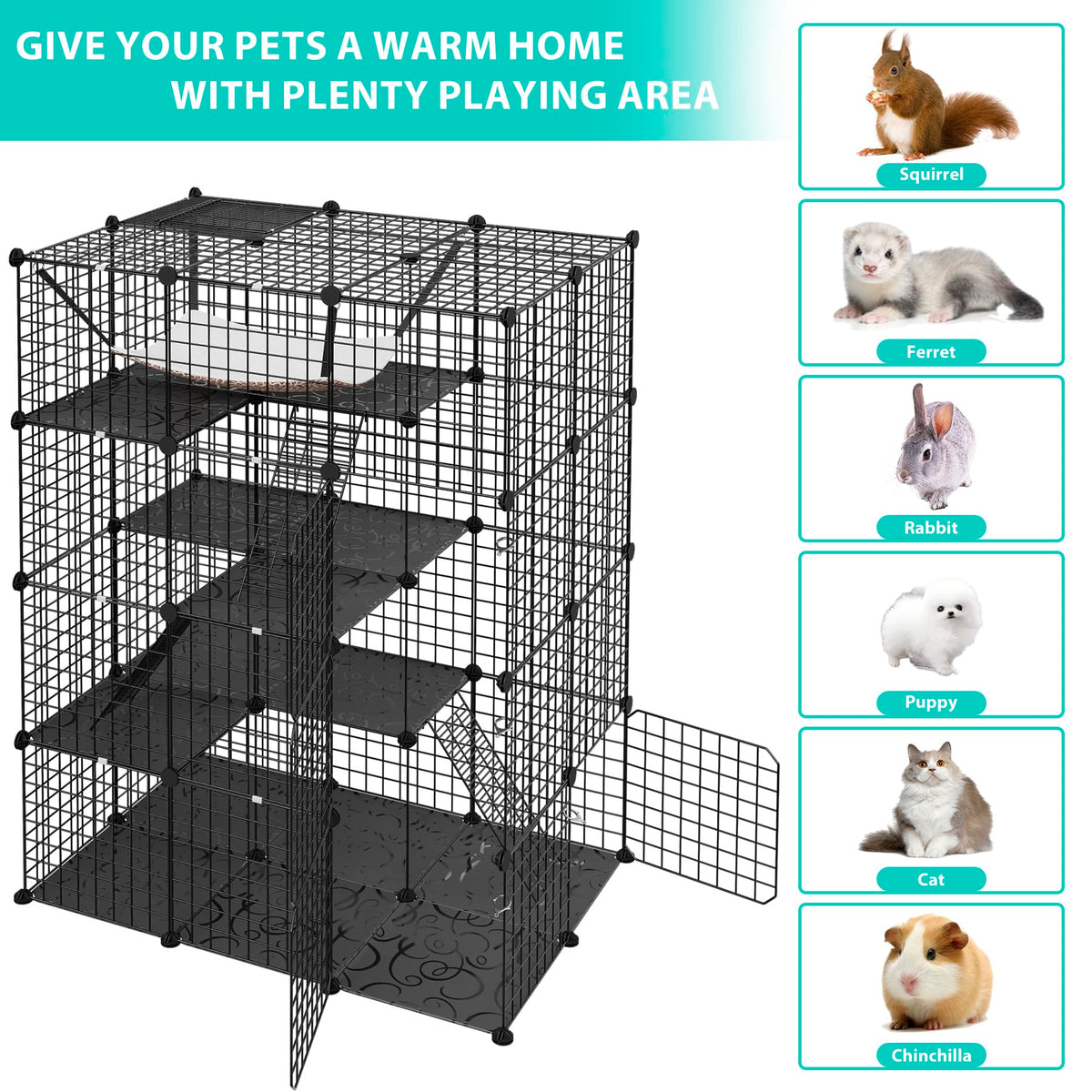 4-Tier Cat Cage Indoor Enclosure Metal Playpen with Hammock U189