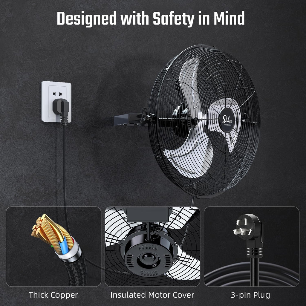 20 Inch High Velocity 3 Speed Black Wall-Mount Fan L4689