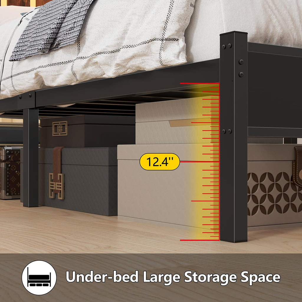 Twin Size Bed Frame with Storage Headboard and LED Lights H755