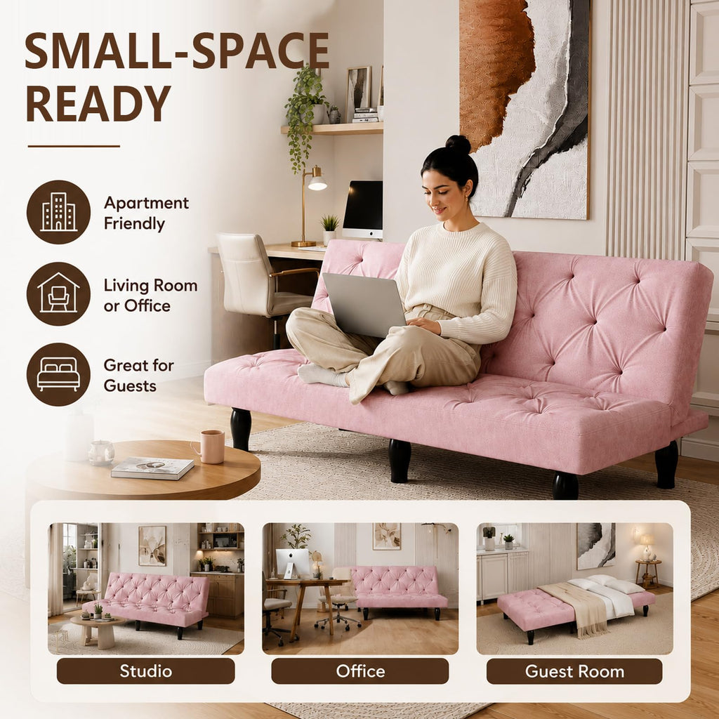 Pink Velvet Futon Sofa Bed P755