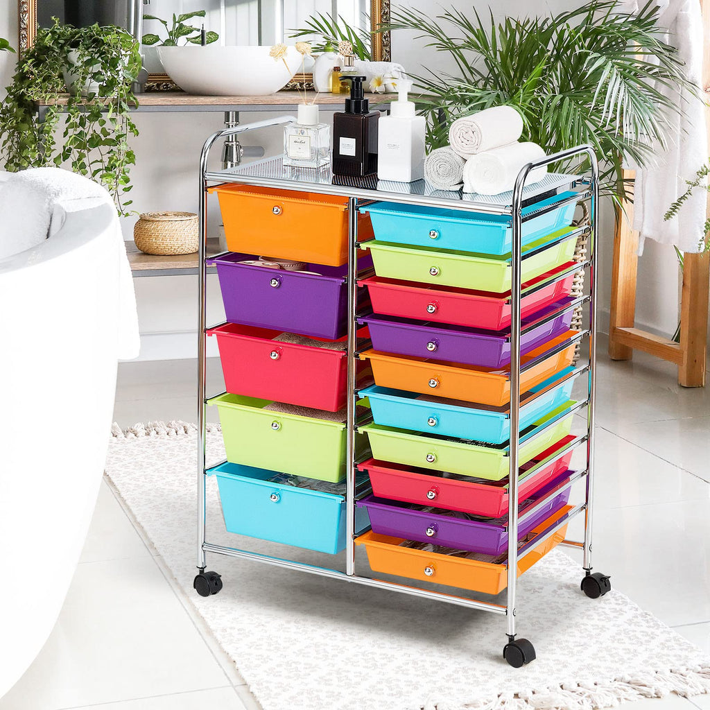 Multicolor 15 Drawer Rolling Storage Cart N148017
