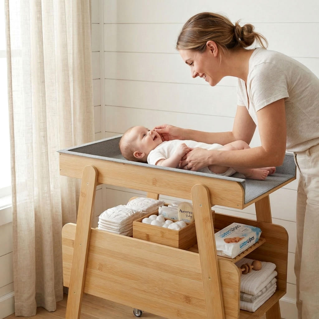 Flat Top Diaper Changing Station with Wheels and Changing Pad B768522