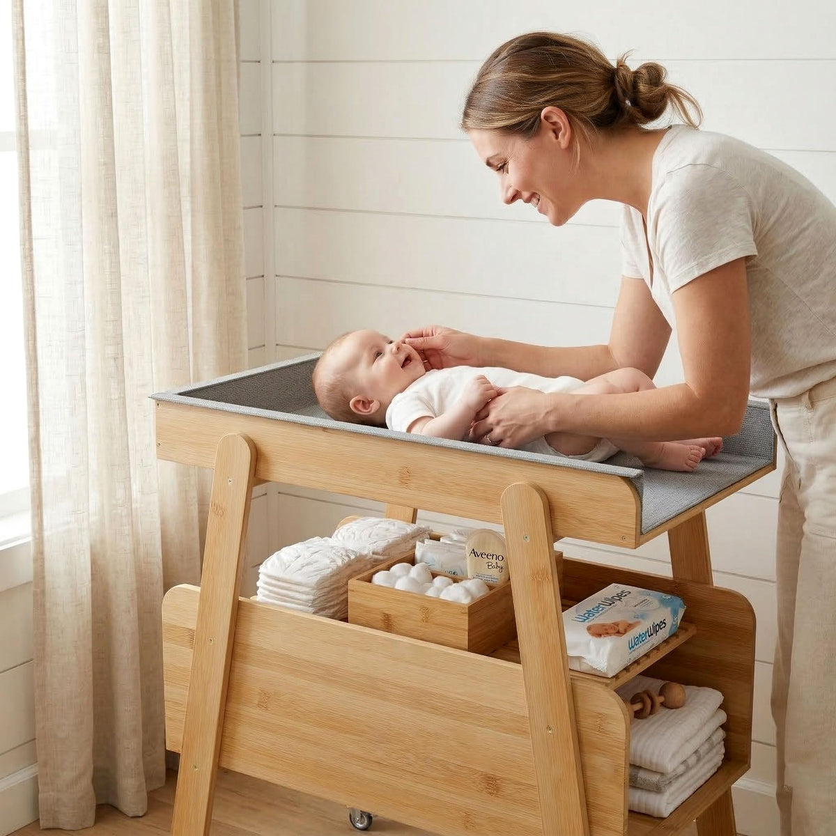 Flat Top Diaper Changing Station with Wheels and Changing Pad B768522