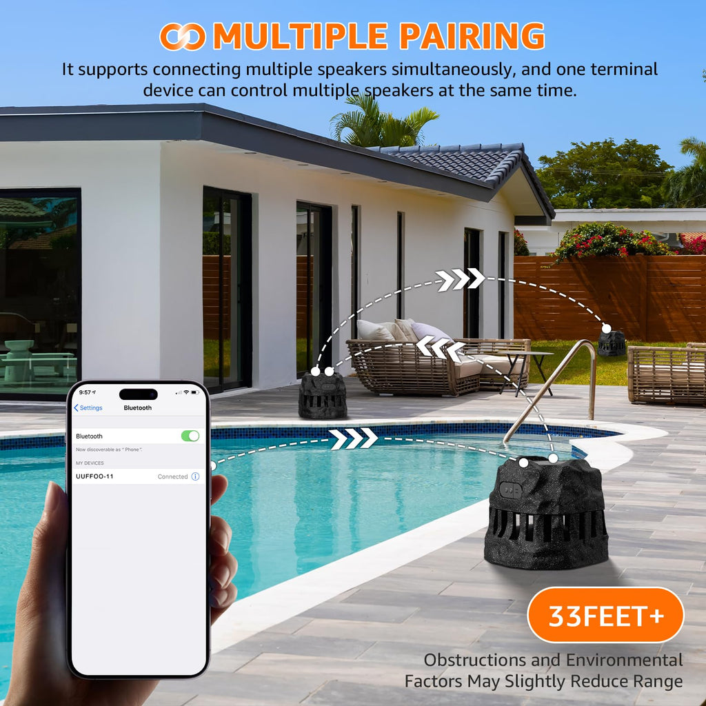 2-Pack Solar Powered Waterproof Rock Speakers A6043