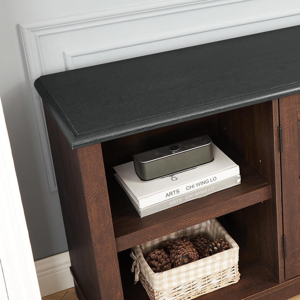 Espresso and Black TV Media Stand with Open Shelves and Closed Cabinets D82158