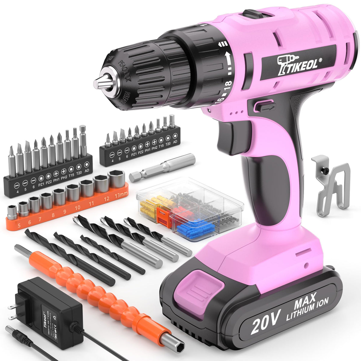 20V Cordless Pink Drill Set with Battery & Charger Q3859