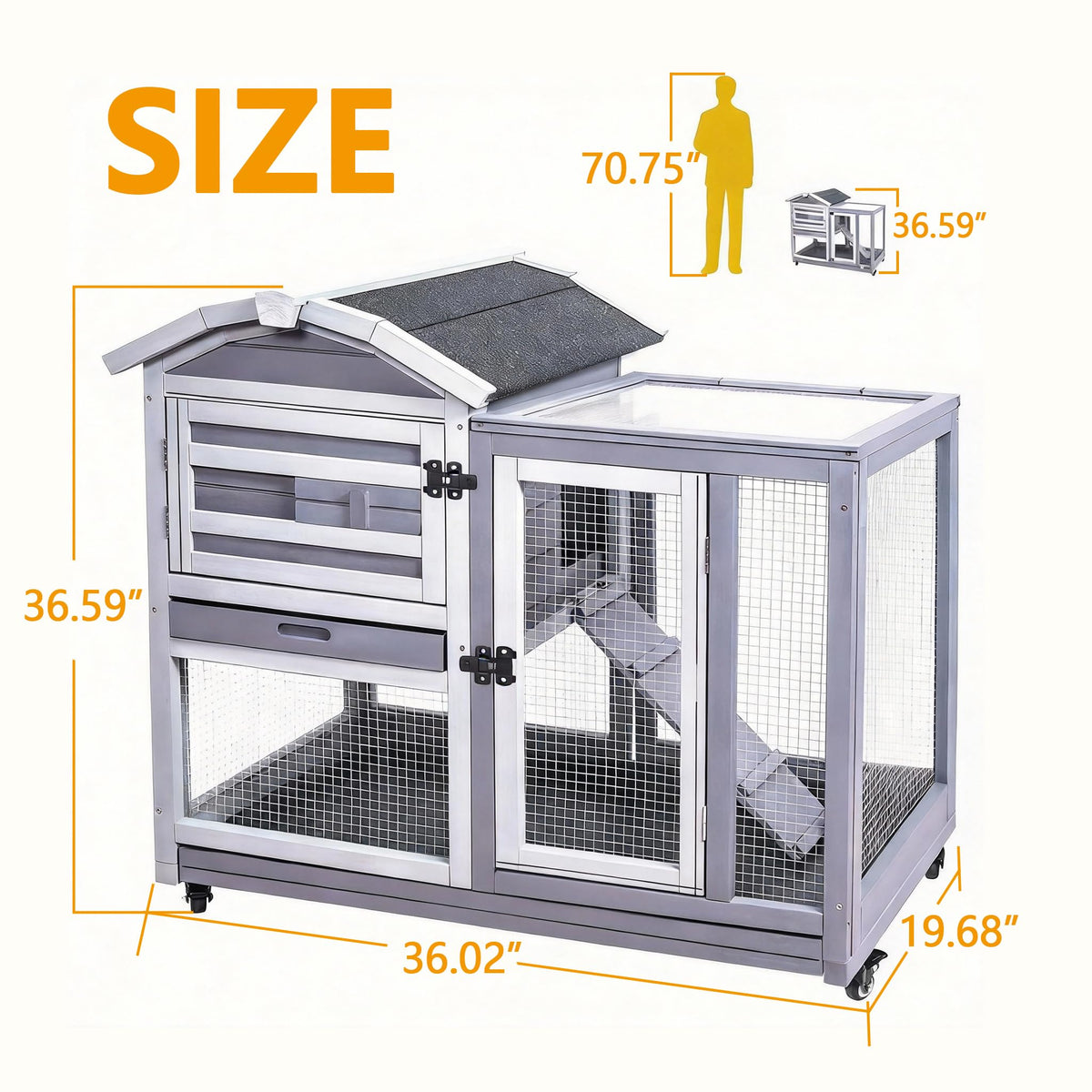 Wooden Rabbit Hutch with Waterproof Roof C169418