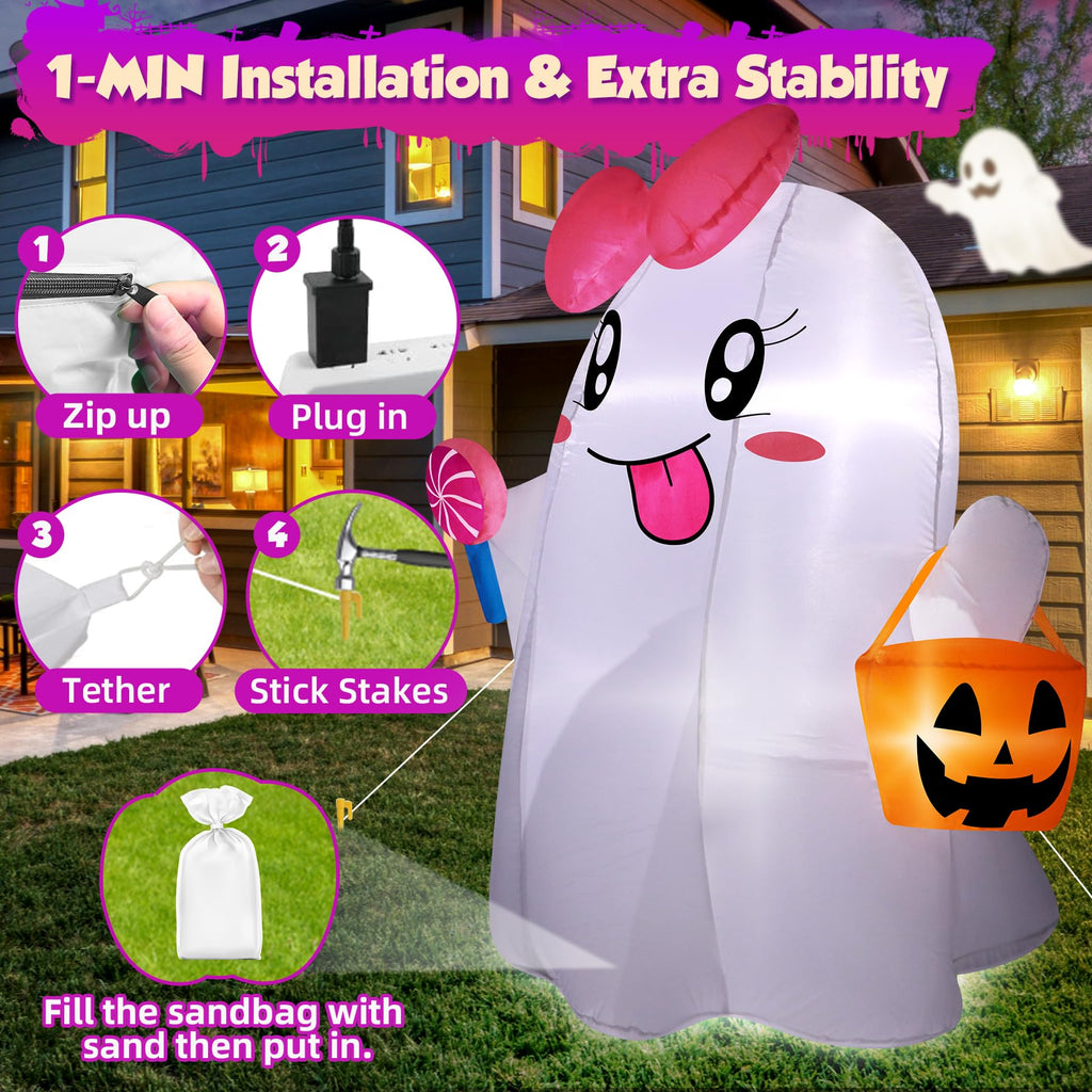 5FT Halloween Inflatables Ghost with Built-in LED Lights I55315