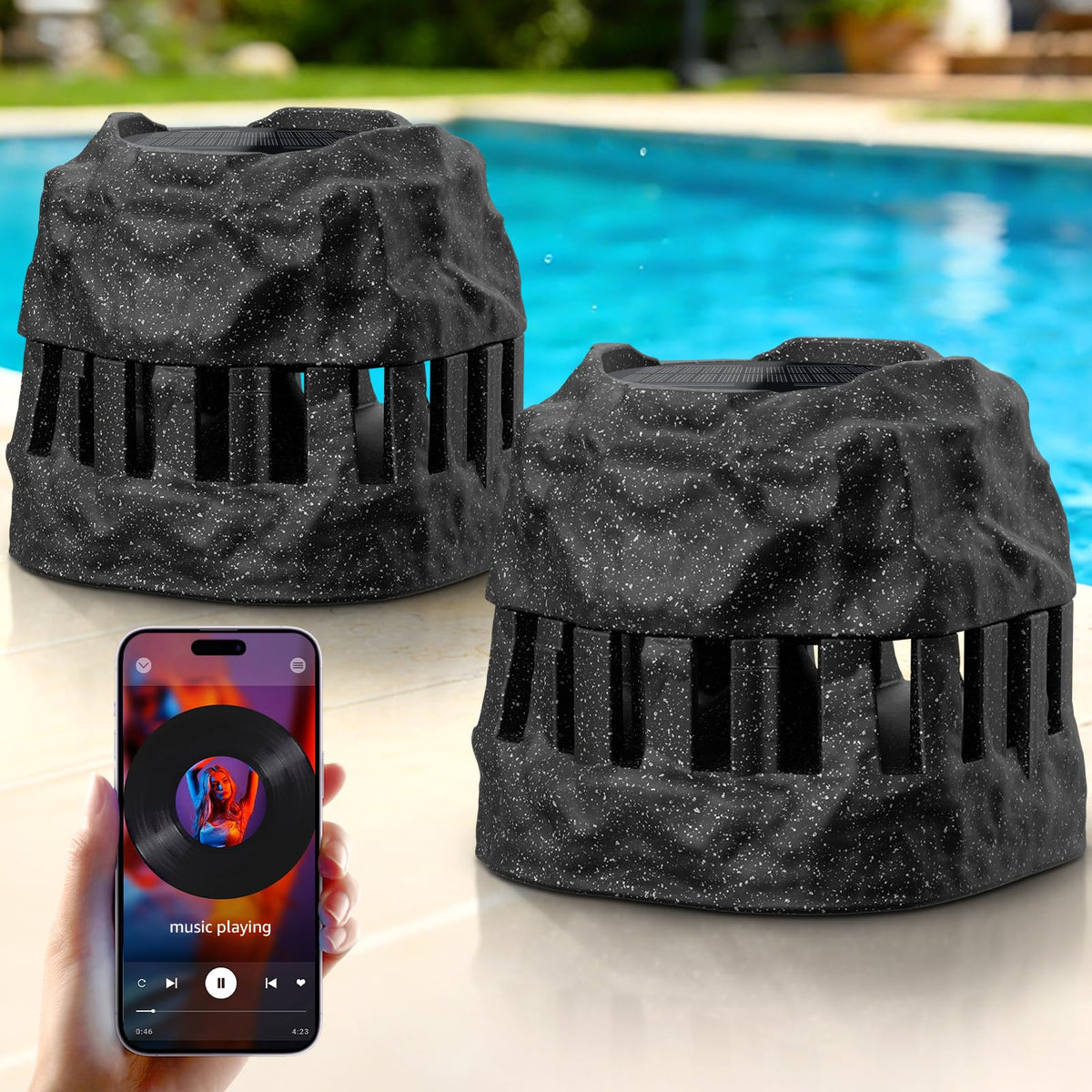 2-Pack Solar Powered Waterproof Rock Speakers A6043