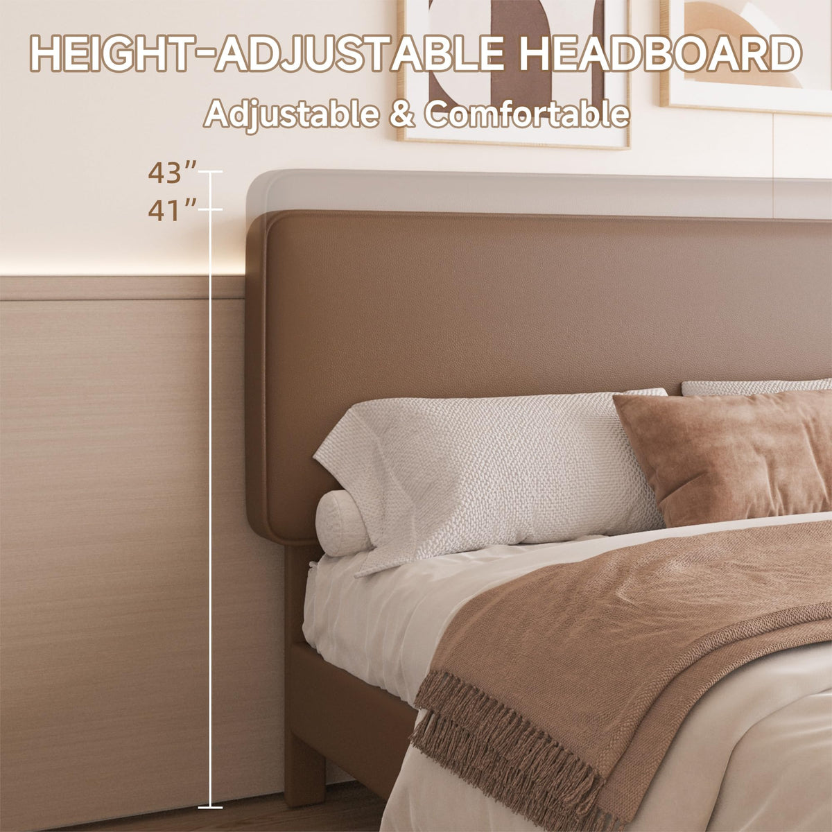 Brown Leather Full Size Platform Bed Frame J798249