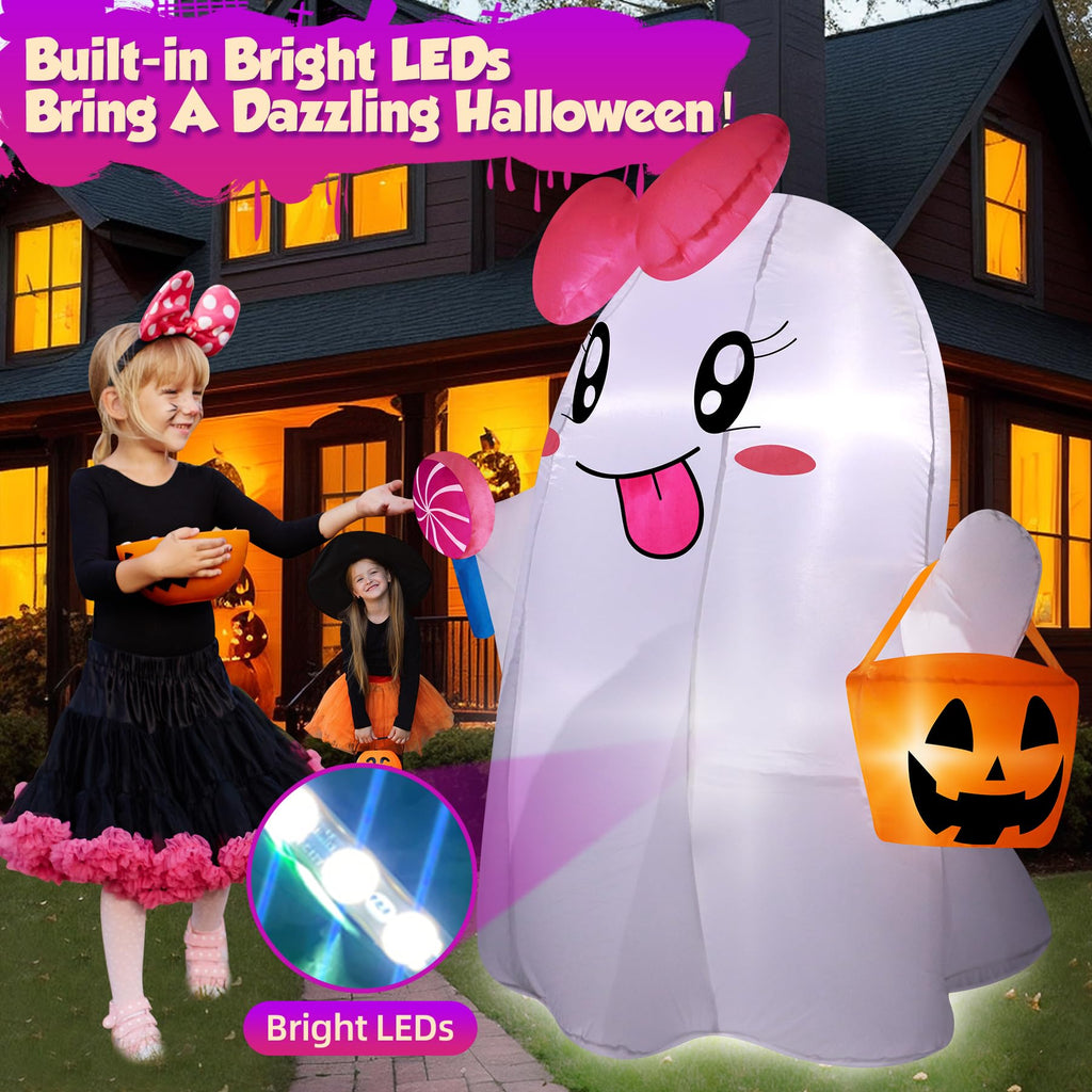 5FT Halloween Inflatables Ghost with Built-in LED Lights I55315