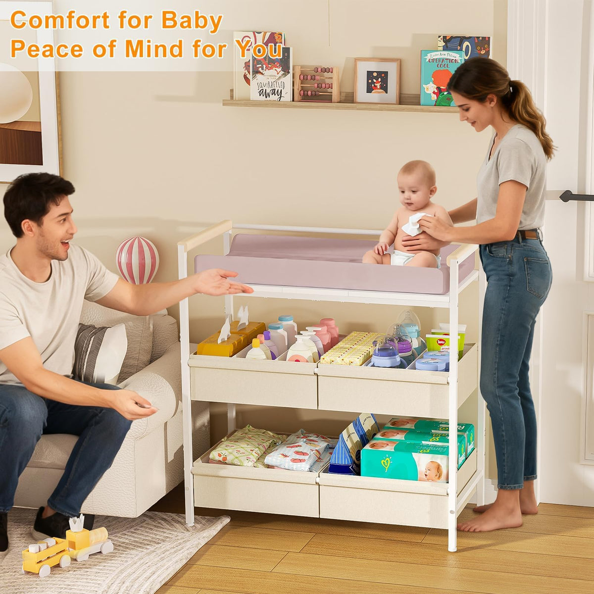 White Baby Changing Table with Storage W48765