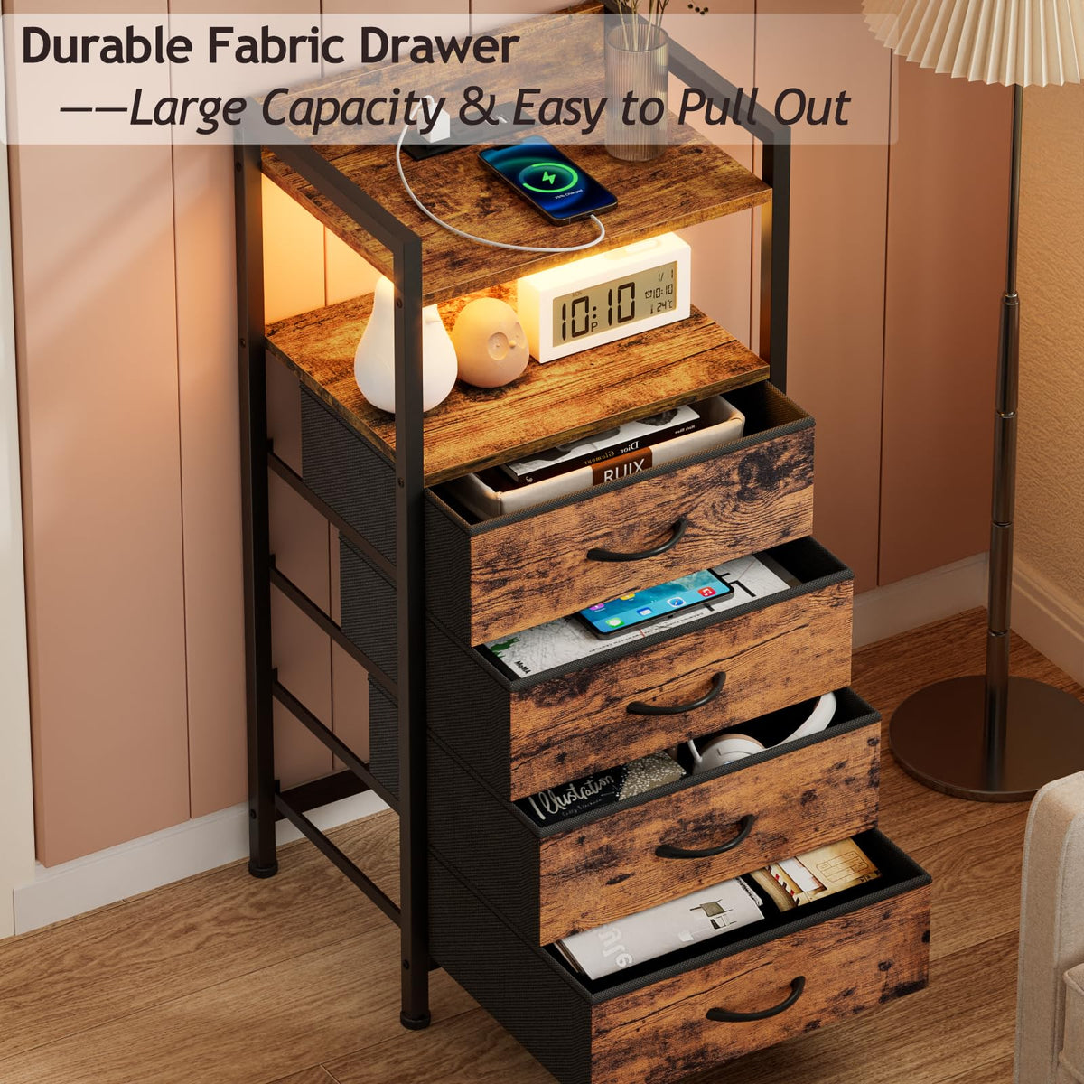 4 Drawer Night Stand with Charging Station C592