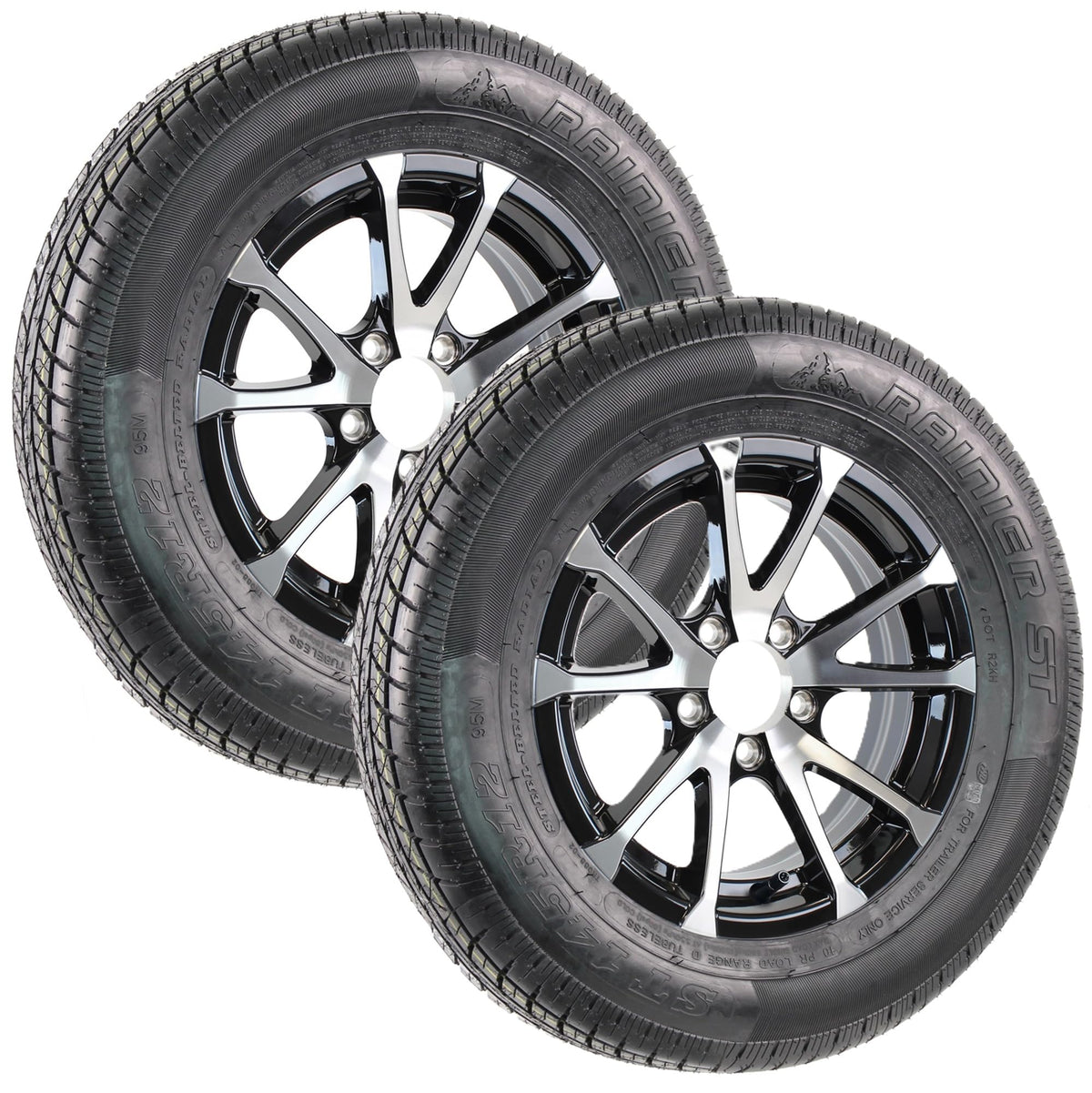 2-Pack Radial Trailer Tire Rim Assembly 145/R12 Black 5 Lug U673