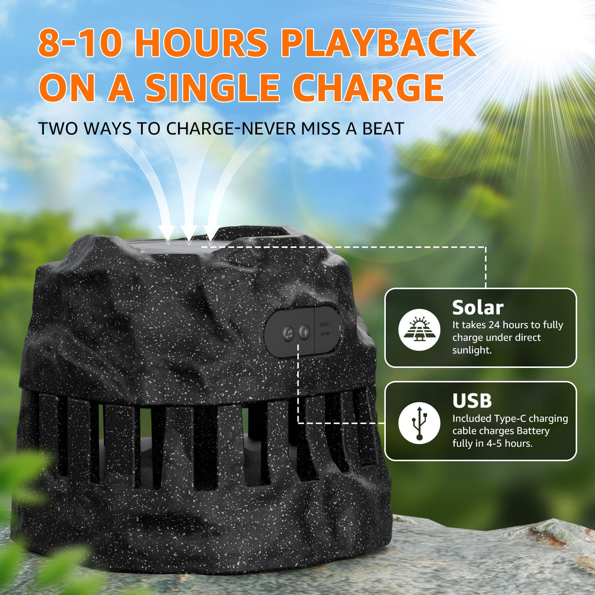 2-Pack Solar Powered Waterproof Rock Speakers A6043
