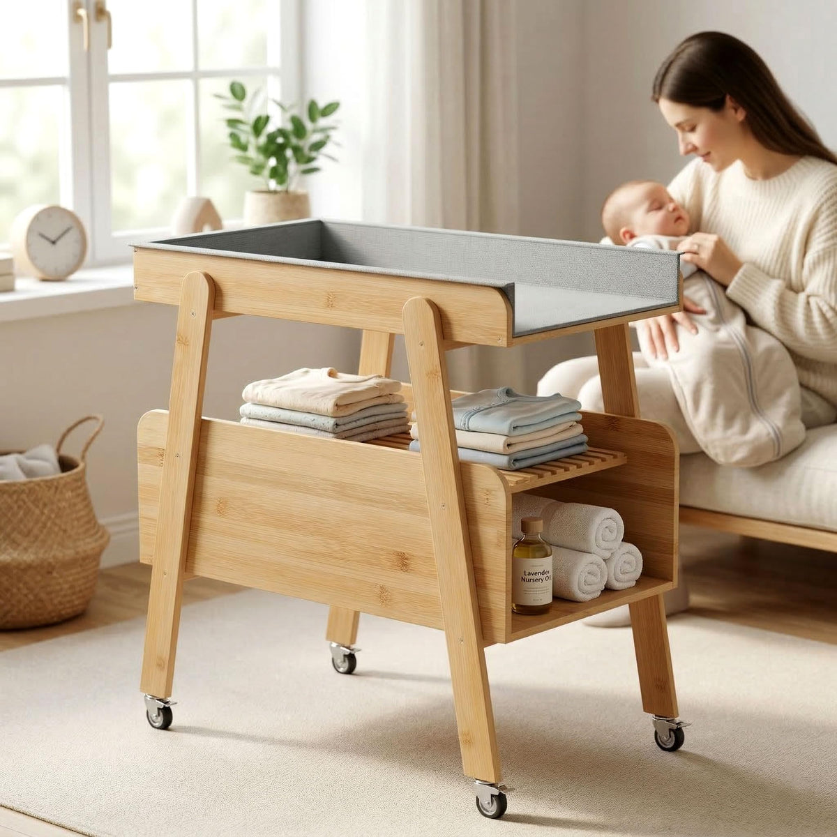 Flat Top Diaper Changing Station with Wheels and Changing Pad B768522