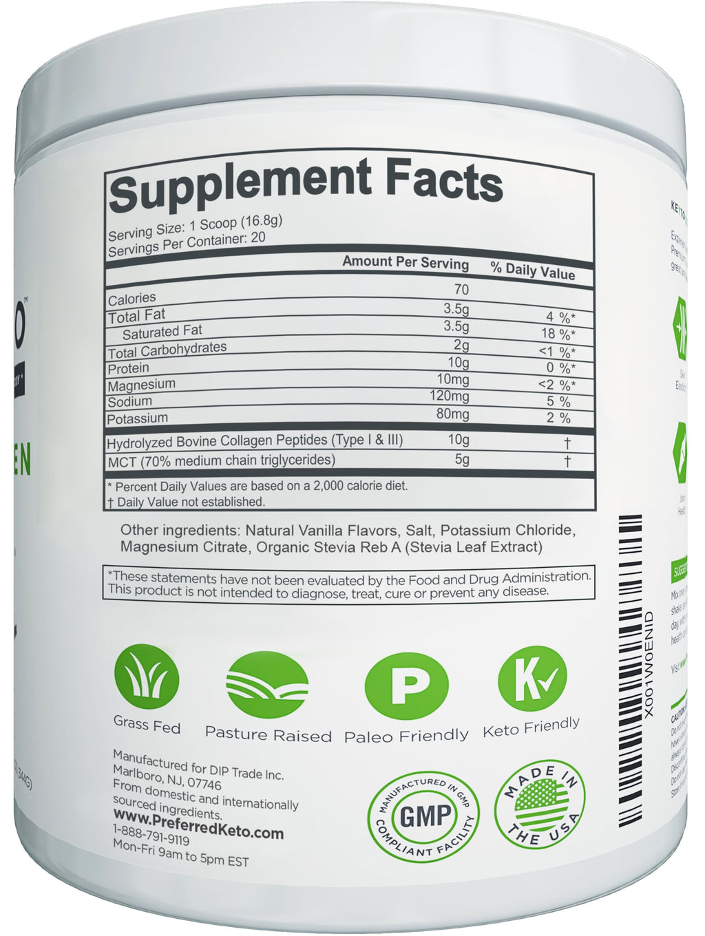 Keto Collagen Protein with MCT Oil Powder Vanilla M3743