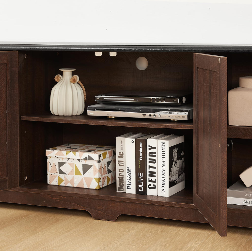 Espresso and Black TV Media Stand with Open Shelves and Closed Cabinets D82158