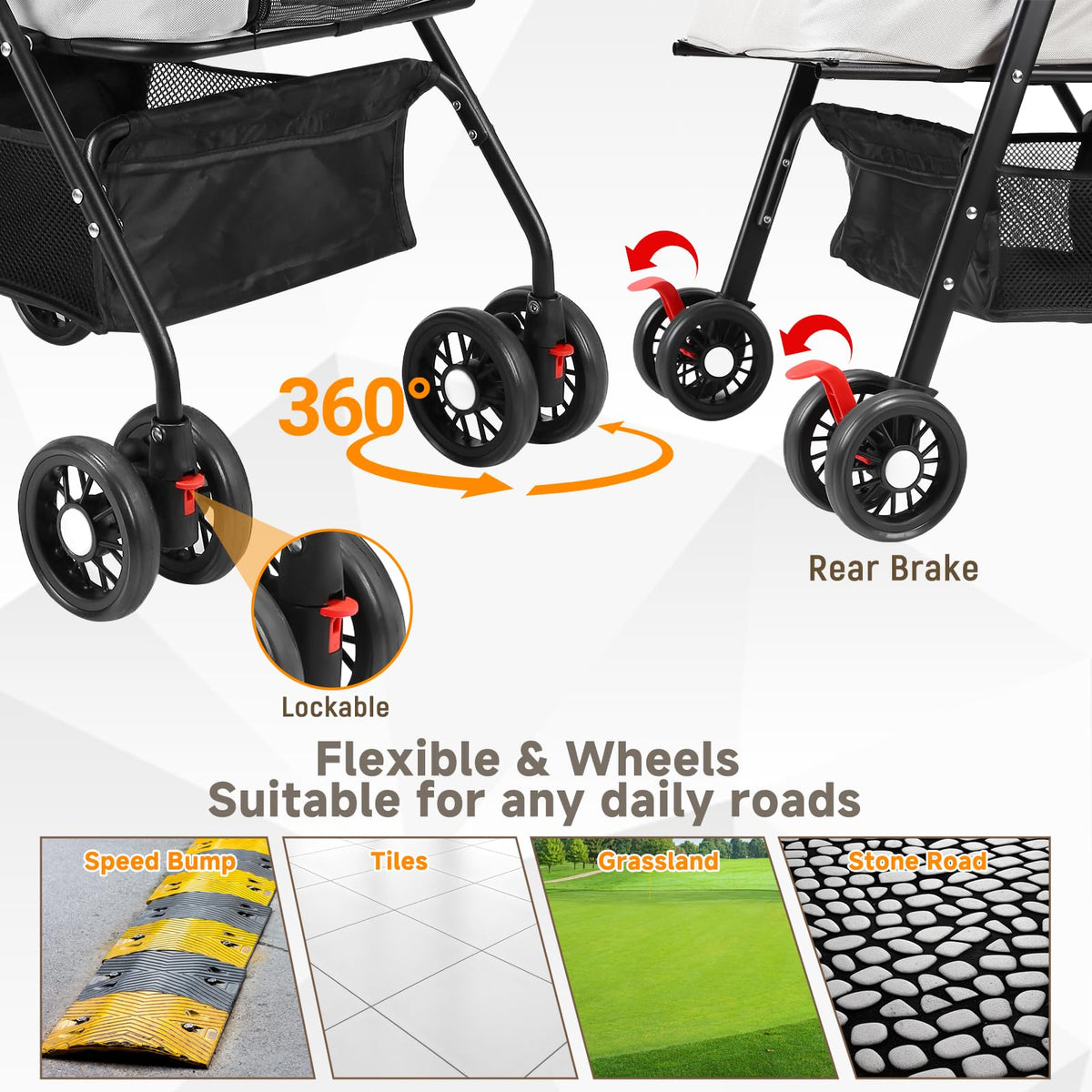 4 Wheels Foldable Pet Stroller with Detachable Carrier B3511