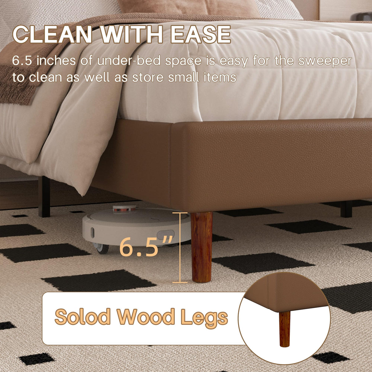 Brown Leather Full Size Platform Bed Frame J798249