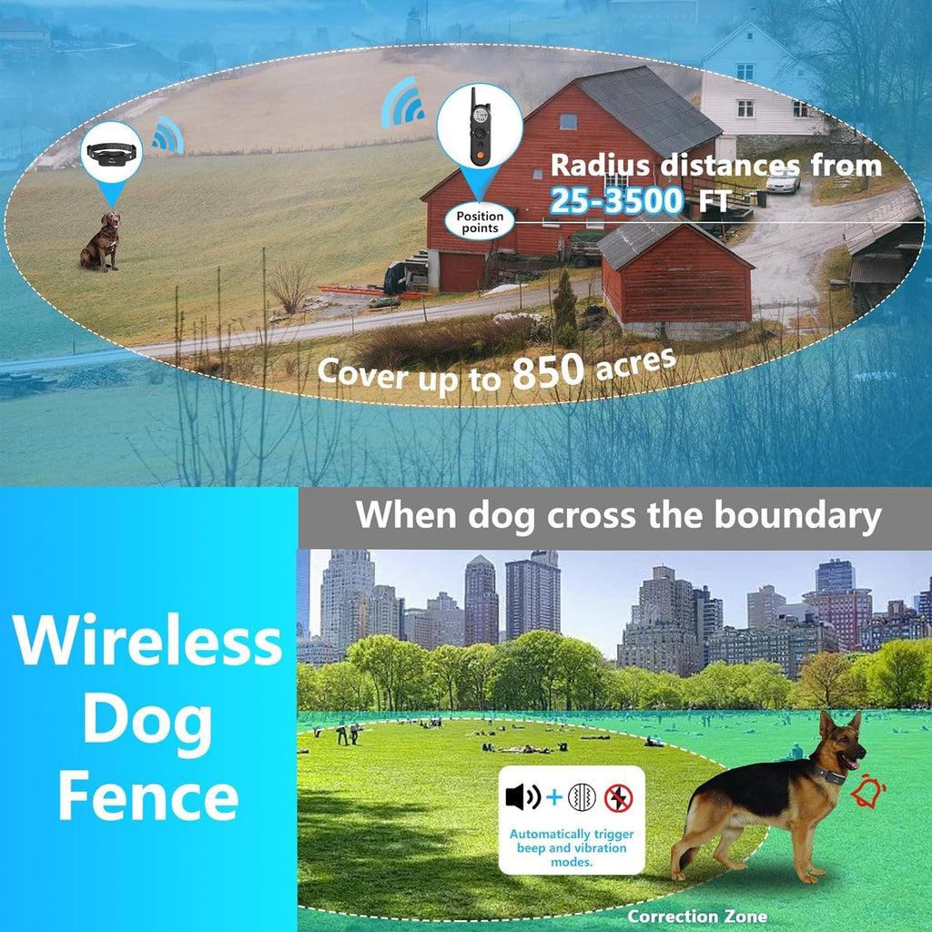 Wireless Dog Fence & Electronic Training Collar 2 in 1, IPX7 Waterproof R547