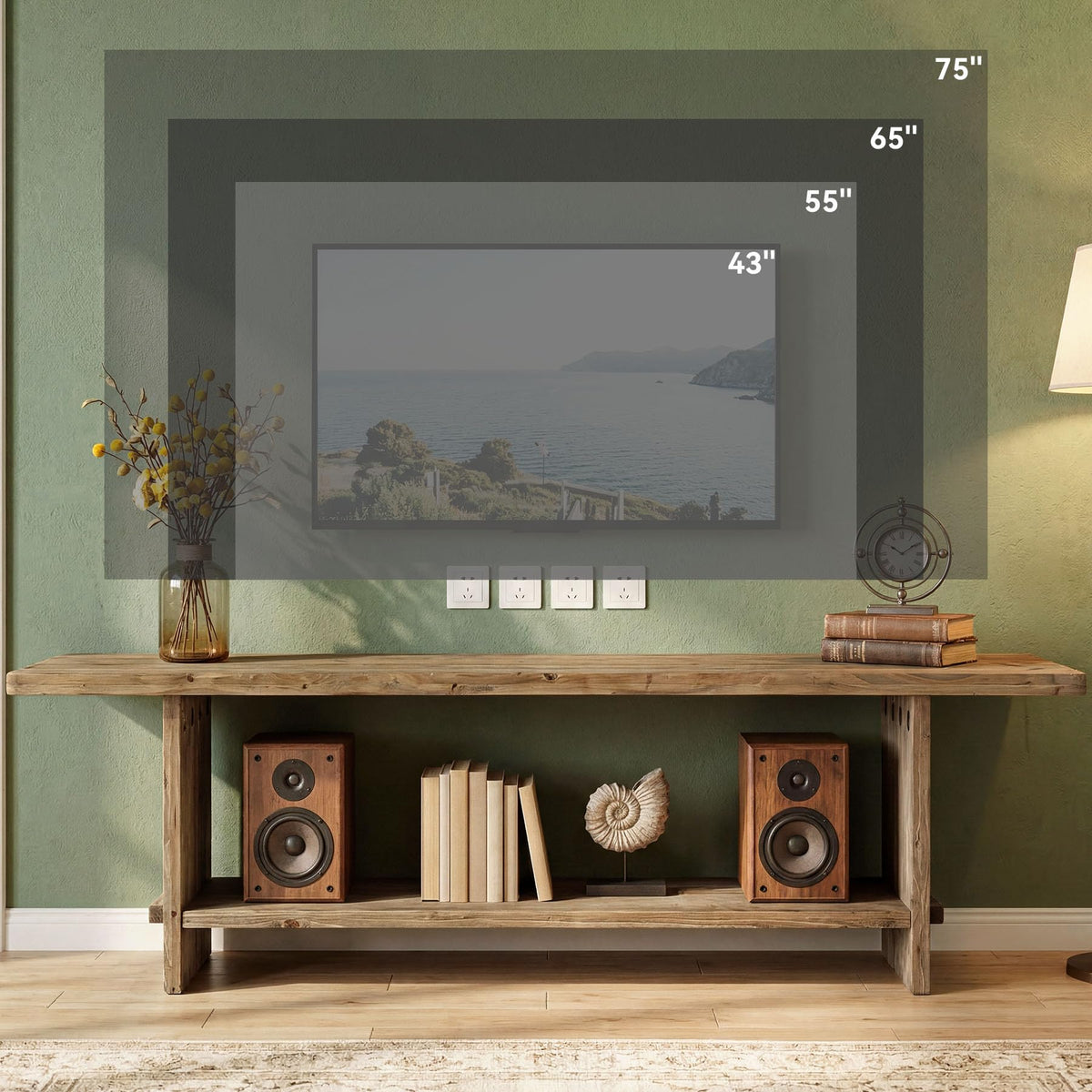 71" Solid Wood 2-Tier TV Stand F521