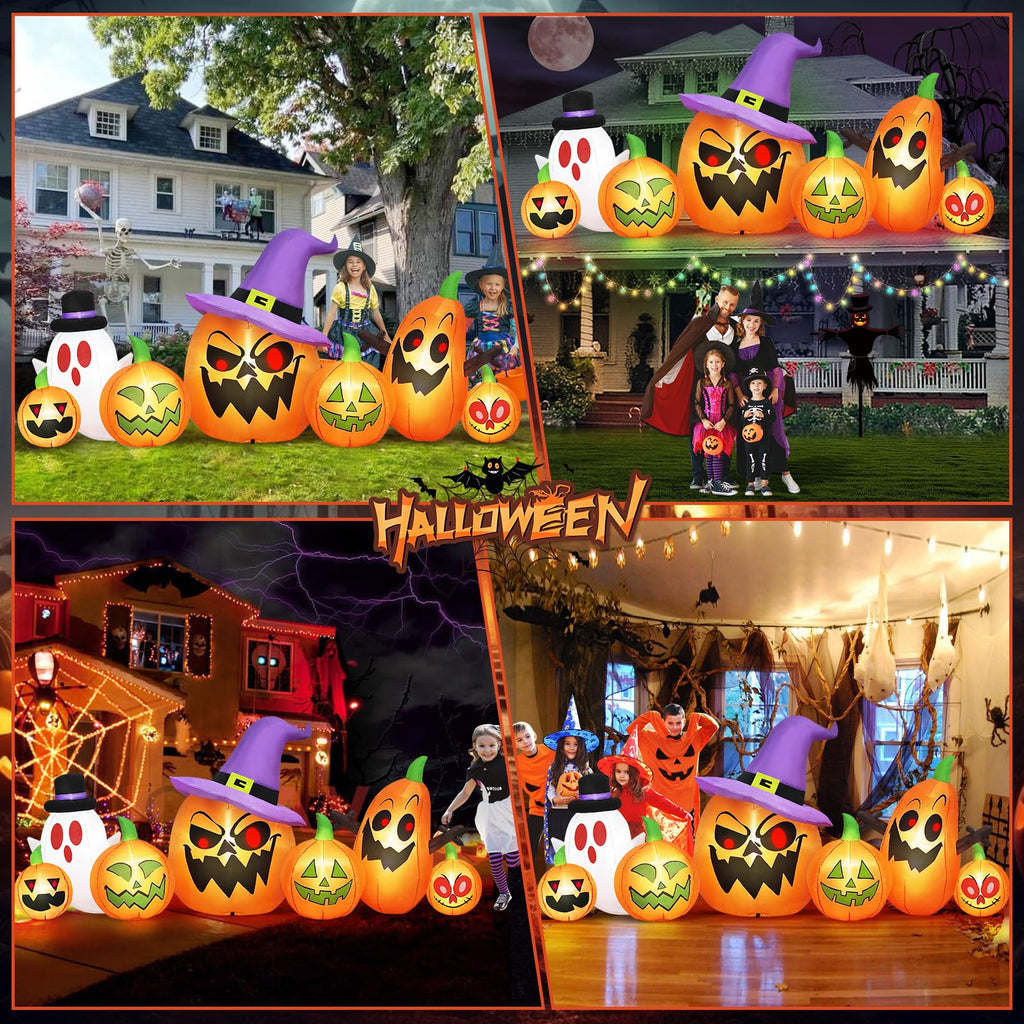 8FT Halloween Inflatables Pumpkin Witch Hat & Ghost Combo W3454