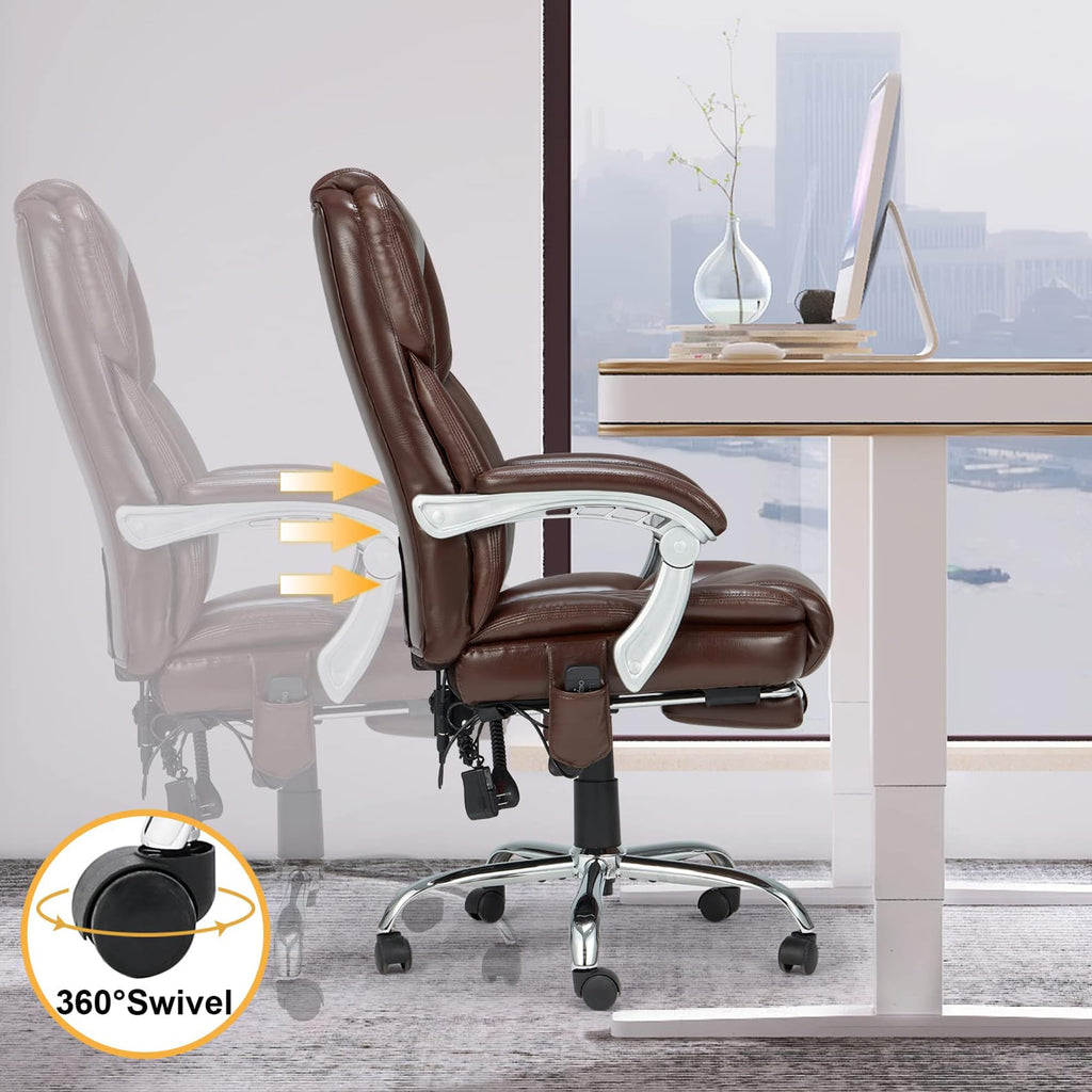 Brown Heated Massage Office Chair with Footrest Q75597